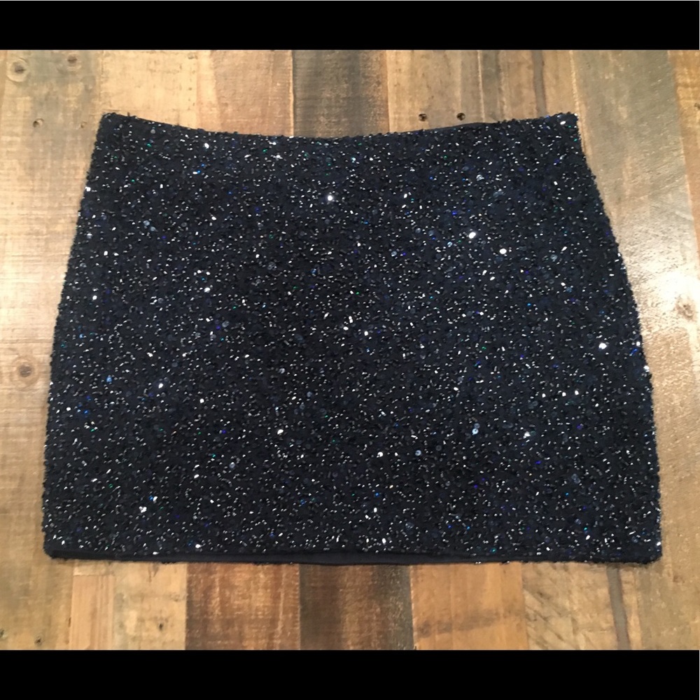 HAUTE HIPPIE Navy Blue Beaded Mini Skirt